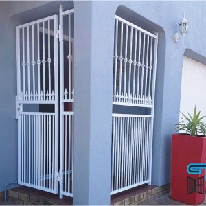 Welded Steel Vertical Gate and Panel with Doggy Bars and Ornamental Detail (2)